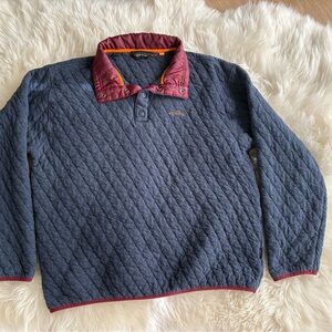Orvis Men's Blue Quilted 1/4 Snap Sweatshirt with Burgundy Collar size Large